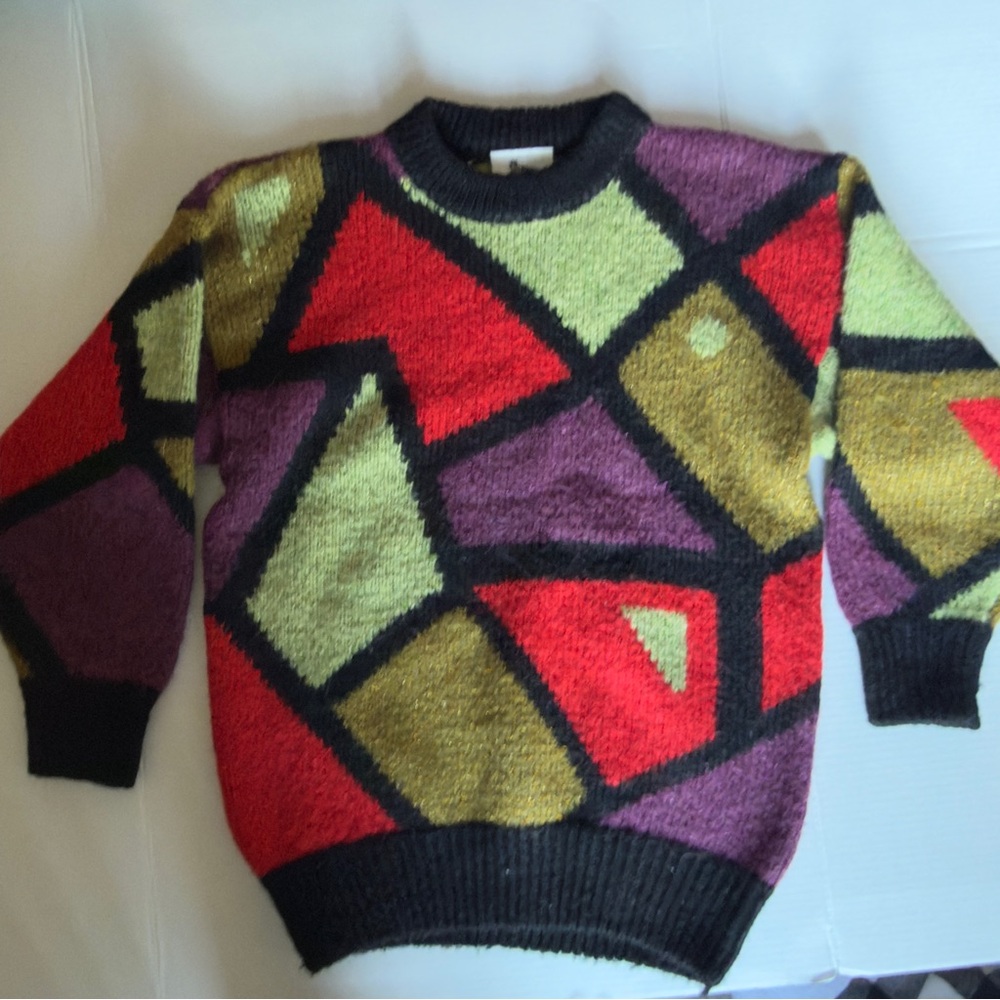 La Panthera Vintage 100% Shetland Wool Geometric Colorblock Sweater